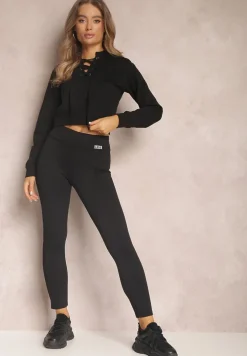 Czarne Legginsy z Gumką w Pasie Ismiphae