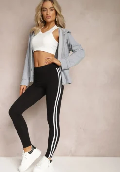 Czarne Legginsy z Lampasami po Bokach Pellira