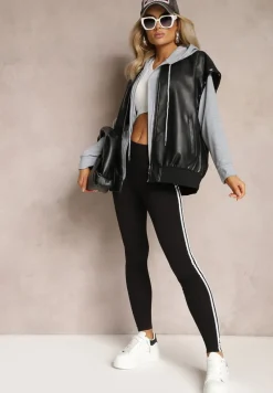 Czarne Legginsy z Lampasami po Bokach Pellira