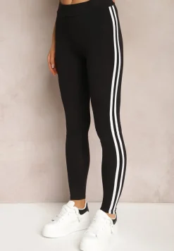 Czarne Legginsy z Lampasami po Bokach Pellira