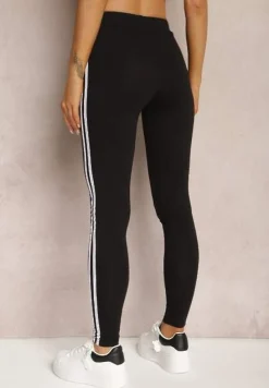 Czarne Legginsy z Lampasami po Bokach Pellira