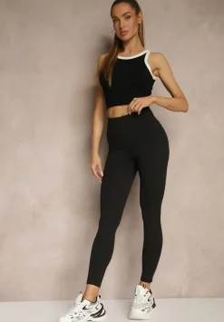 Czarne Legginsy z Ozdobnymi Przeszyciami z Efektem Modelowania Carittia