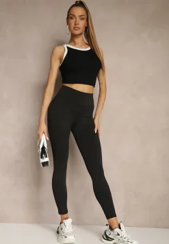 Czarne Legginsy z Ozdobnymi Przeszyciami z Efektem Modelowania Carittia