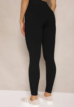 Czarne Legginsy z Prążkowanej Tkaniny z Szeroką Gumką w Pasie Lanoriae