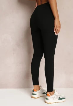 Czarne Legginsy z Prążkowanej Dzianiny Tarini