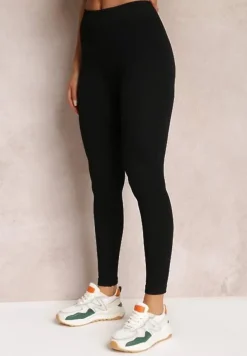 Czarne Legginsy z Prążkowanej Dzianiny Tarini