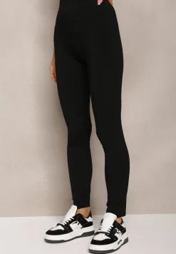 Czarne Legginsy z Szeroką Gumką w Talii Blemisava