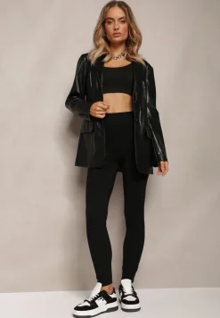 Czarne Legginsy z Szeroką Gumką w Talii Blemisava