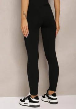 Czarne Legginsy z Szeroką Gumką w Talii Blemisava