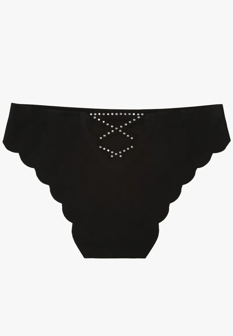 Czarne Majtki Bezszwowe Ozdobione Cyrkoniami i Falbanką Pillissea