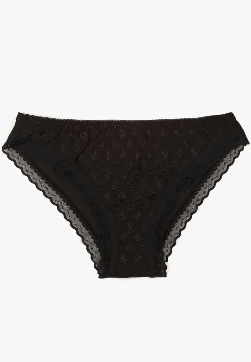 Czarne Majtki Figi Ozdobione Koronką Arvisil