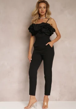 Czarne Materiałowe Spodnie Regular Pivolia