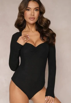 Czarne Metaliczne Body z Ozdobnym Marszczeniem Estelas