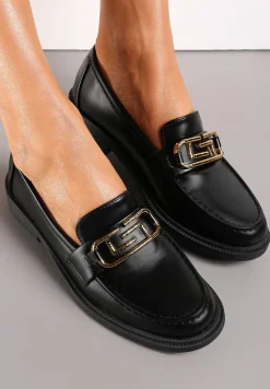 Czarne Mokasyny Wsuwane z Klamerką Wesley