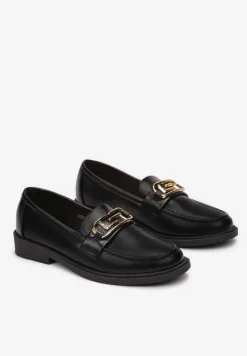Czarne Mokasyny Wsuwane z Klamerką Wesley