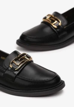 Czarne Mokasyny Wsuwane z Klamerką Wesley
