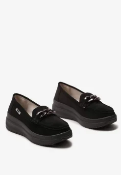 Czarne Mokasyny z Łańcuszkiem na Wysokiej Platformie Iracana