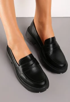 Czarne Mokasyny z Ekoskóry na Płaskiej Podeszwie Nasabel