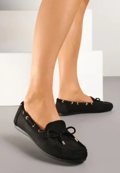 Czarne Mokasyny z Ekozamszu Zdobione Wiązaniem z Kokardą Sonilora