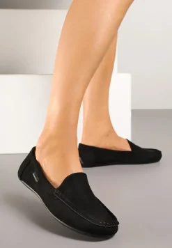 Czarne Mokasyny z Ekozamszu Zdobione Przeszyciami Zeanise