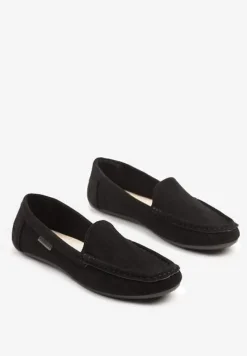 Czarne Mokasyny z Ekozamszu Zdobione Przeszyciami Zeanise