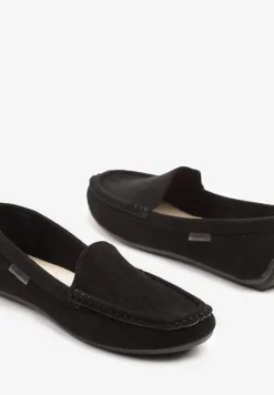 Czarne Mokasyny z Ekozamszu Zdobione Przeszyciami Zeanise