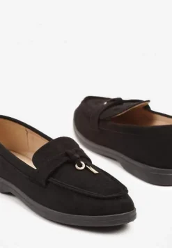 Czarne Mokasyny z Ekozamszu Zdobione Boho Aplikacją Sepiraella