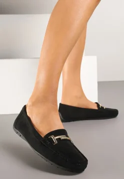 Czarne Mokasyny z Ekozamszu z Ozdobną Aplikacją Galselia