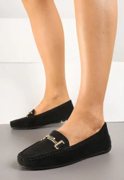 Czarne Mokasyny z Ekozamszu z Ozdobną Aplikacją Galselia