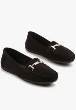 Czarne Mokasyny z Ekozamszu z Ozdobną Aplikacją Galselia
