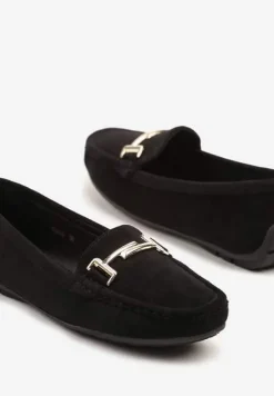Czarne Mokasyny z Ekozamszu z Ozdobną Aplikacją Galselia