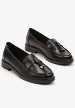 Czarne Mokasyny z Frędzlami i Skórzaną Wkładką Nithdra