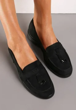 Czarne Mokasyny z Imitacji Zamszu z Frędzlami i Skórzaną Wkładką Nithdra