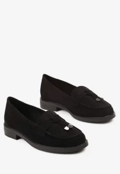 Czarne Mokasyny z Imitacji Zamszu z Frędzlami i Skórzaną Wkładką Nithdra