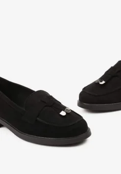 Czarne Mokasyny z Imitacji Zamszu z Frędzlami i Skórzaną Wkładką Nithdra