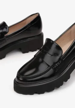 Czarne Mokasyny z Imitacji Skóry na Grubej Podeszwie Inran