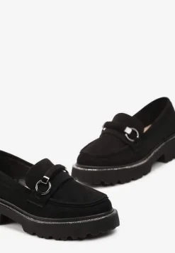 Czarne Mokasyny z Imitacji Zamszu z Cyrkoniami Przy Podeszwie Imule