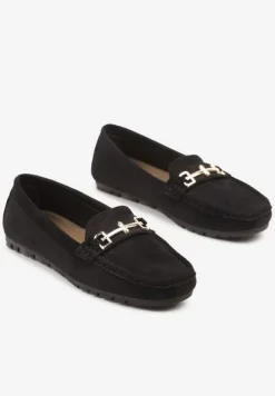 Czarne Mokasyny z Imitacji Zamszu z Ozdobną Metaliczną Aplikacją Sovtewi