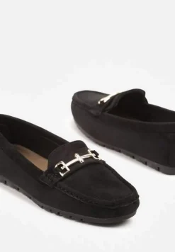 Czarne Mokasyny z Imitacji Zamszu z Ozdobną Metaliczną Aplikacją Sovtewi