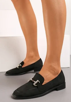 Czarne Mokasyny z Klamerką i Cyrkoniami Mialla