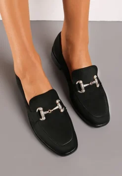 Czarne Mokasyny z Klamerką i Cyrkoniami Mialla