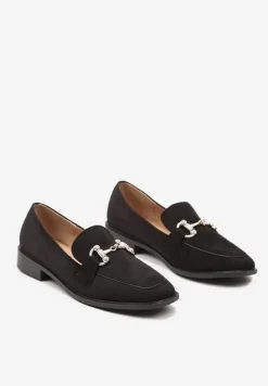 Czarne Mokasyny z Klamerką i Cyrkoniami Mialla