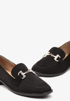 Czarne Mokasyny z Klamerką i Cyrkoniami Mialla