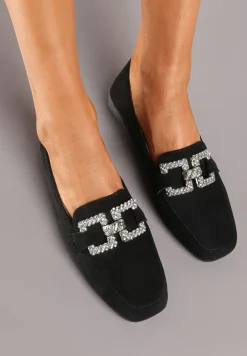 Czarne Mokasyny z Klamerką w Cyrkonie Bile