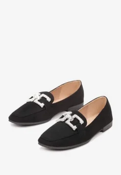 Czarne Mokasyny z Klamerką w Cyrkonie Bile