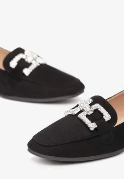Czarne Mokasyny z Klamerką w Cyrkonie Bile