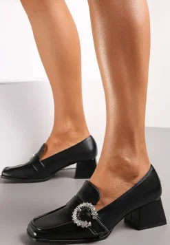 Czarne Mokasyny z Klamerką w Cyrkonie na Słupku Athephelia