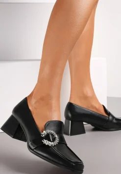 Czarne Mokasyny z Klamerką w Cyrkonie na Słupku Athephelia