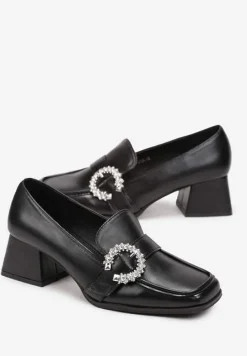 Czarne Mokasyny z Klamerką w Cyrkonie na Słupku Athephelia