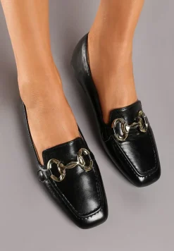 Czarne Mokasyny z Klamrą i Kwadratowym Noskiem Jacelin
